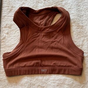 SET Ribbed Racerback Sports Bra & Leggings in Rust Brown